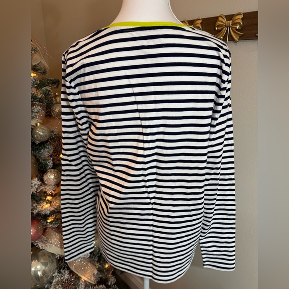 Lauren Ralph Lauren Navy and White Striped V-Neck Top Size L - Picture 3 of 5